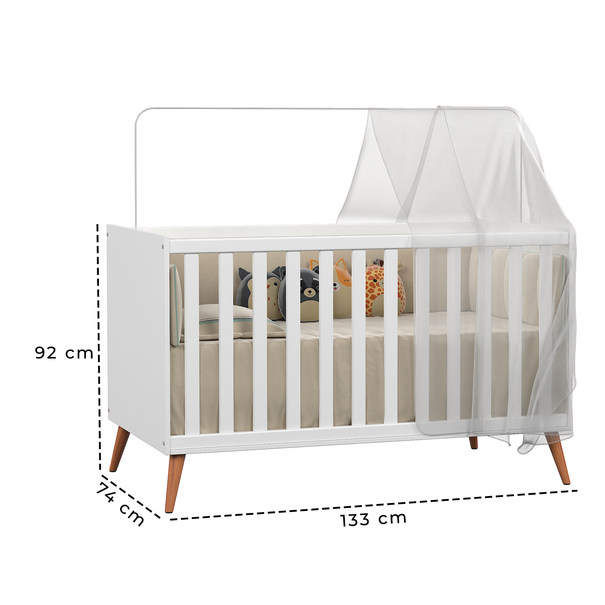 Berço Mini Cama Americana Retro com Colchão para Bebê com Grade de Proteção Removível - 9