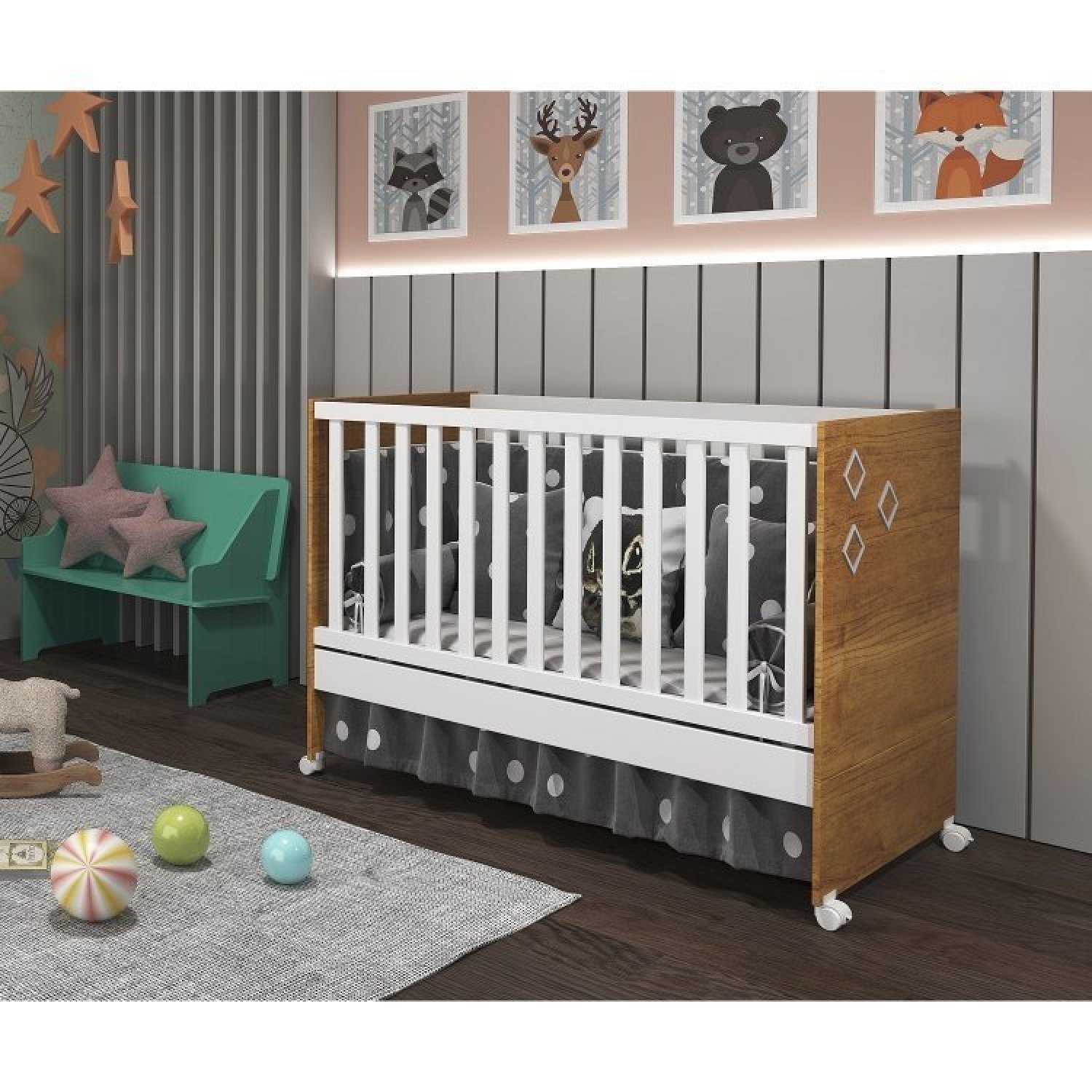 Quarto de Bebê Berço Mini Cama com Cômoda Sapateira 5 Gavetas Evolution Tcil Móveis - 9