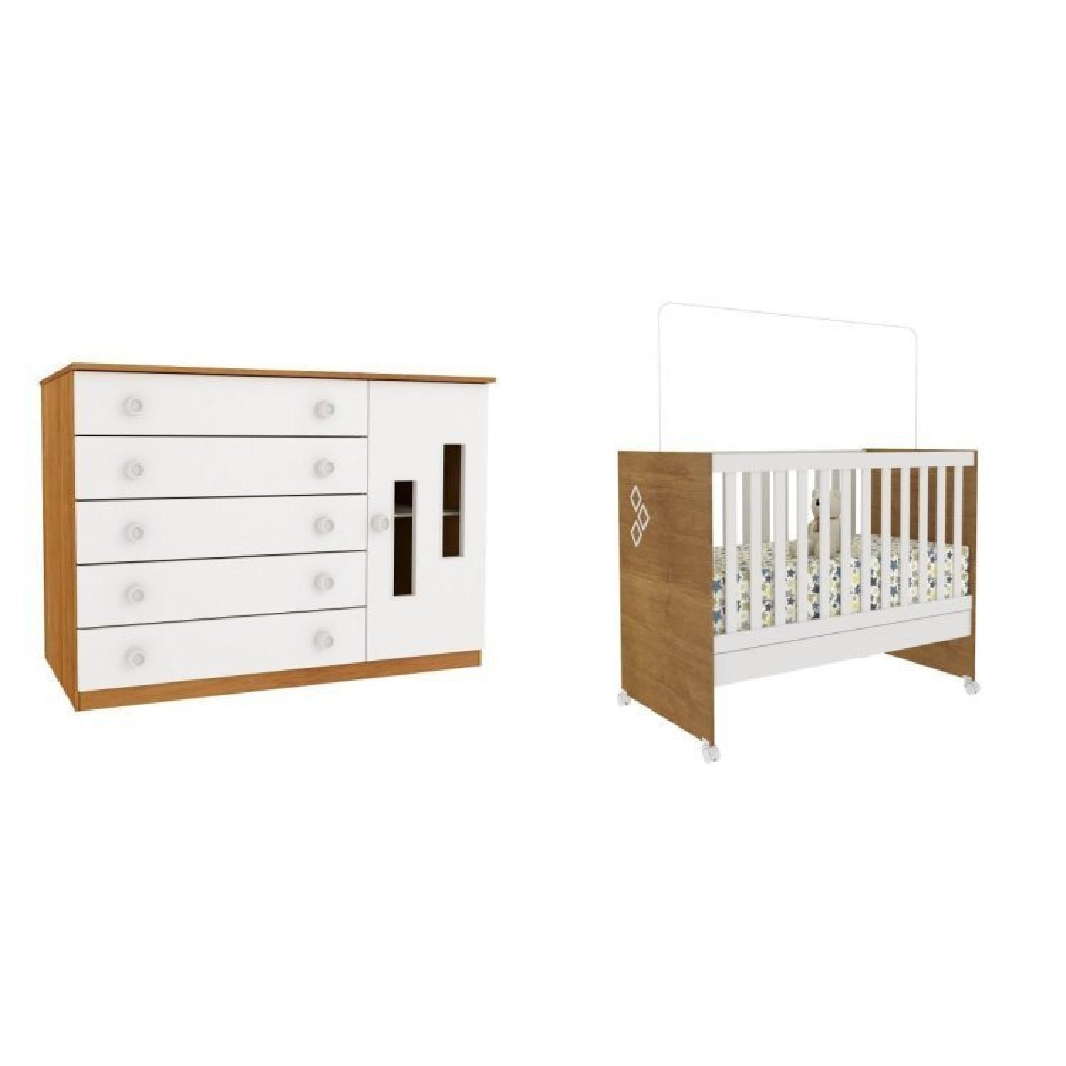Quarto de Bebê Berço Mini Cama com Cômoda Sapateira 5 Gavetas Evolution Tcil Móveis - 2