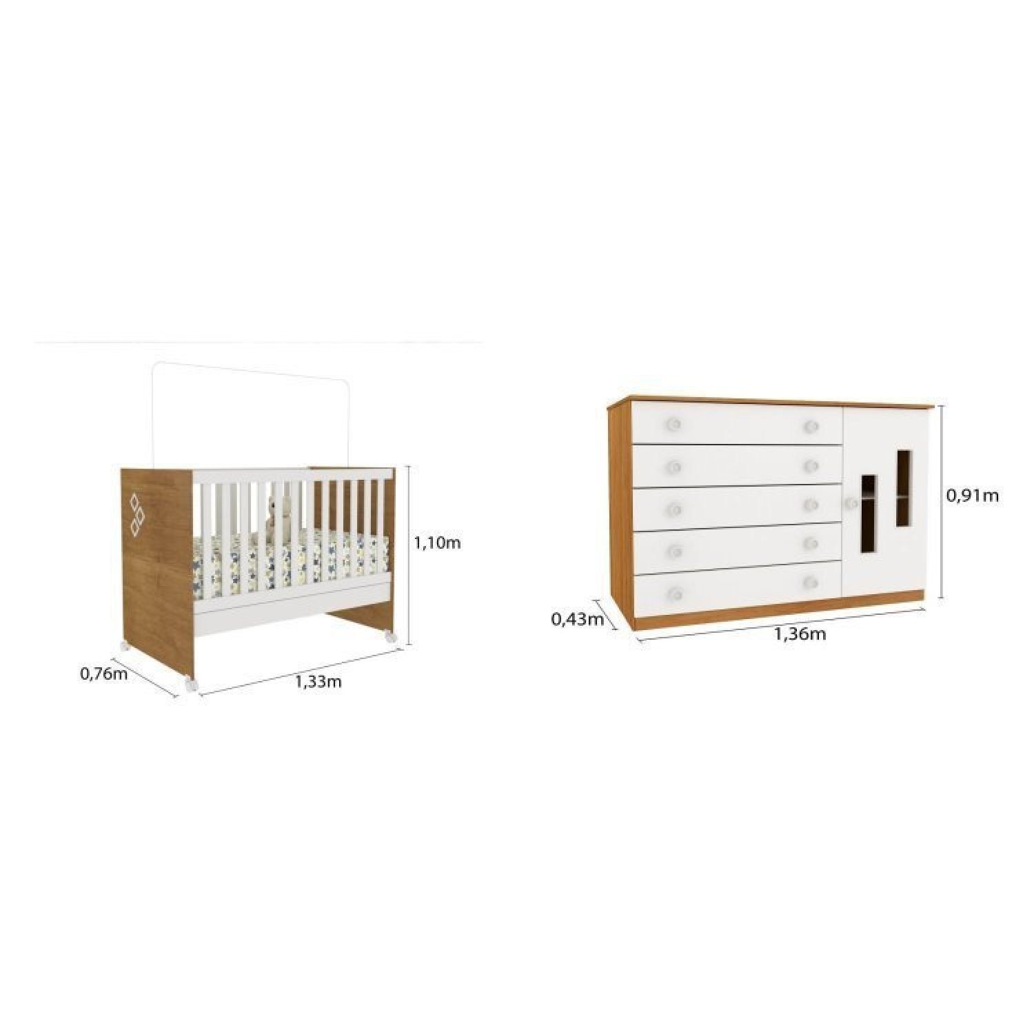 Quarto de Bebê Berço Mini Cama com Cômoda Sapateira 5 Gavetas Evolution Tcil Móveis - 3