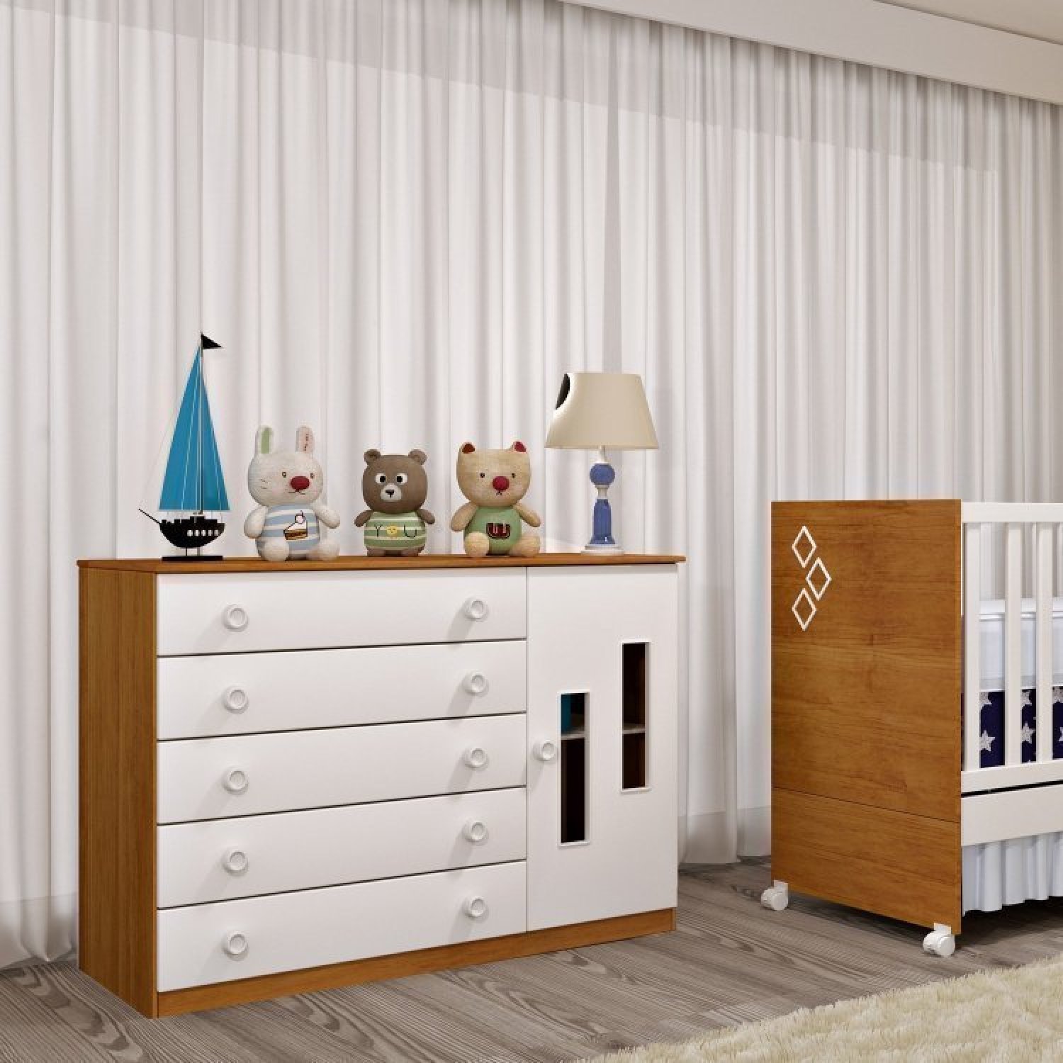 Quarto de Bebê Berço Mini Cama com Cômoda Sapateira 5 Gavetas Evolution Tcil Móveis - 4