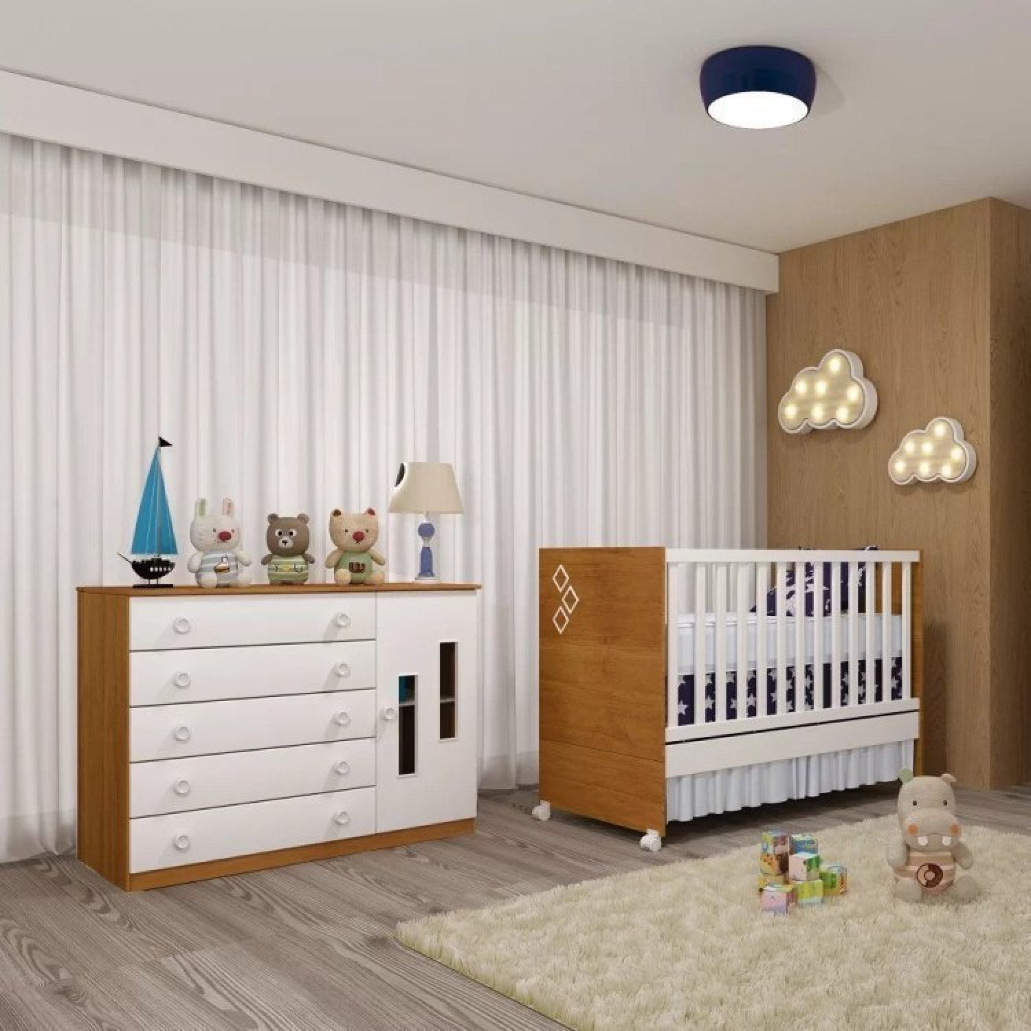 Quarto de Bebê Berço Mini Cama com Cômoda Sapateira 5 Gavetas Evolution Tcil Móveis - 1