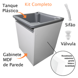 Tanque Lavanderia 26l Gabinete Mdf Suspenso Suporte Torneira de Bancada - 6