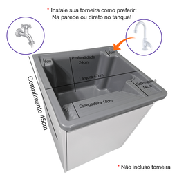 Tanque Lavanderia 26l Gabinete Mdf Suspenso Suporte Torneira de Bancada - 4