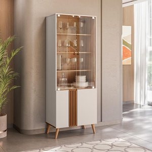 Cristaleira Capri - 2 Portas de Vidro 3 Prateleiras Off White Fosco/freijó - Colibri Móveis - Off