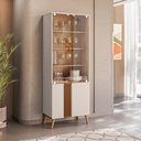 Ver imagem 2 de Cristaleira Capri - 2 Portas de Vidro 3 Prateleiras Off White Fosco/freijó - Colibri Móveis - Off