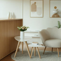 Conjunto de Mesinhas Canto e Apoio Pé Palito Tripé Porta Quadros e Objetos Tampo Org - 5