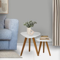 Conjunto de Mesinhas Canto e Apoio Pé Palito Tripé Porta Quadros e Objetos Tampo Org - 8