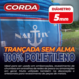 Corda Trançada Pe Virgem S/alma C/aprox. 308 Metros - Azul 5mm - 2