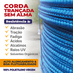 Corda Trançada Pe Virgem S/alma C/aprox. 308 Metros - Azul 5mm - 3
