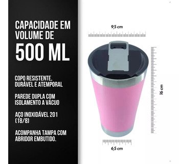 Copo Térmico Rosa 473ml com Tampa Abridor - 3