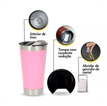 Copo Térmico Rosa 473ml com Tampa Abridor - 4