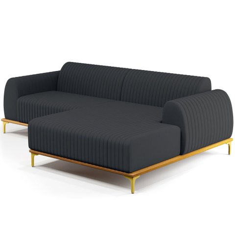 Sofá 6 Lugares com Chaise Direito Sala de Estar Molino 350cm D02 Linho Chumbo C-465 - Lyam Decor