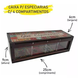 Caixa Gin Tonica - Especiarias Organizadora - 4 Divisórias - MDF Adesivado - 25cm - 3