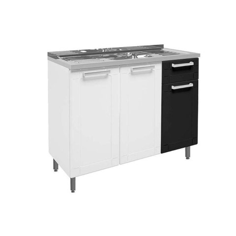 Balcão de Cozinha C- Pia Múltipla C- 3 Portas e 1 Gaveta Branco-preto - Bertolini