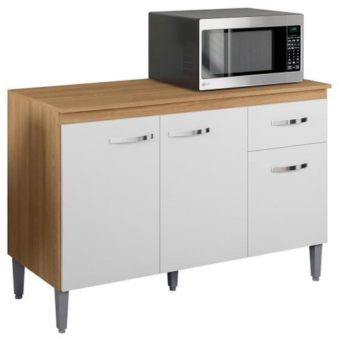 Balcão de Cozinha 120cm Gabriela 3 Portas 1 Gaveta com Tampo Amêndoa/branco