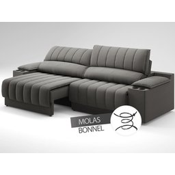 Sofá com Porta Copos Carregador USB Ret Rec Murano 2,30m Velosuede Cinza - NETSOFAS - 6