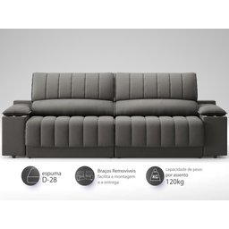 Sofá com Porta Copos Carregador USB Ret Rec Murano 2,30m Velosuede Cinza - NETSOFAS - 4