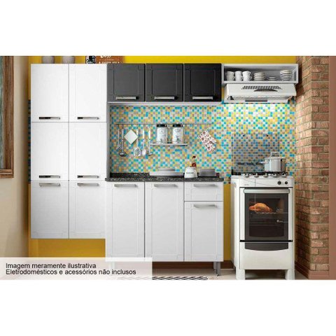 Cozinha Completa Múltipla 4 Peças (2 Armários + 1 Balcão + 1 Paneleiro) C4P79 Branco/Preto - Bertoli