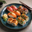 Ver imagem 2 de Conjunto 4 Pratos Rasos para Sushi Cerâmica Orgânico Oceano 26,5cm Azul Porto Brasil