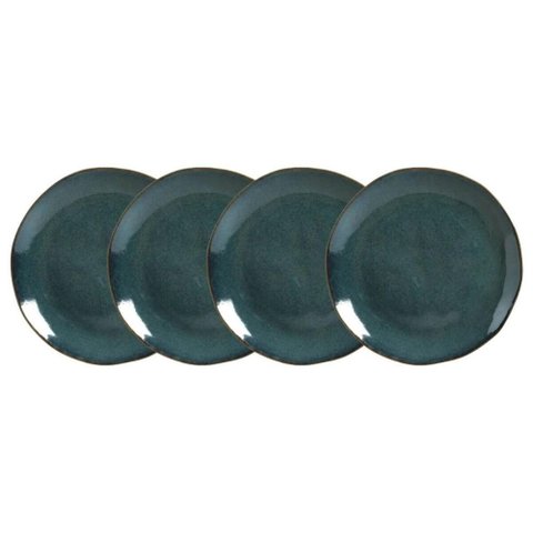 Conjunto 4 Pratos Rasos para Sushi Cerâmica Orgânico Oceano 26,5cm Azul Porto Brasil