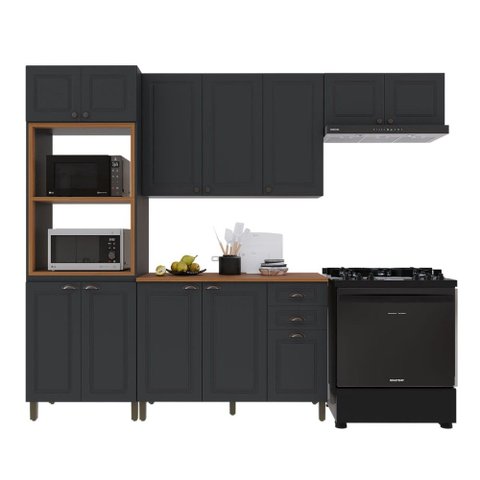Cozinha Compacta Bariloche 12 Portas 2 Gavetas com Tampo 100% MDF Chumbo - Indékes