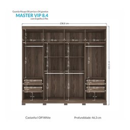 Guarda Roupa Casal 8 Portas 4 Gavetas com Espelho e Pés Master Vip - 5
