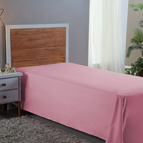 Lençol 400 Fios Solteiro sem Elástico Virol Hotel Pousada Tecido Acetinado:rose
