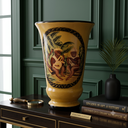 Ver imagem 2 de Vaso Decorativo Cerâmica Laqueada Pintado À Mão Macacos Bandolim Mostarda 25cm Columbus Gold