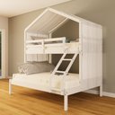 Ver imagem 1 de Beliche Casal/ Solteiro Casinha com Cortina Madeira Maciça Branco Megamobilia