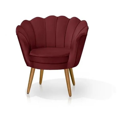 Poltrona Decorativa Pétala Pés Palito Suede Bordo - Fina Mobília