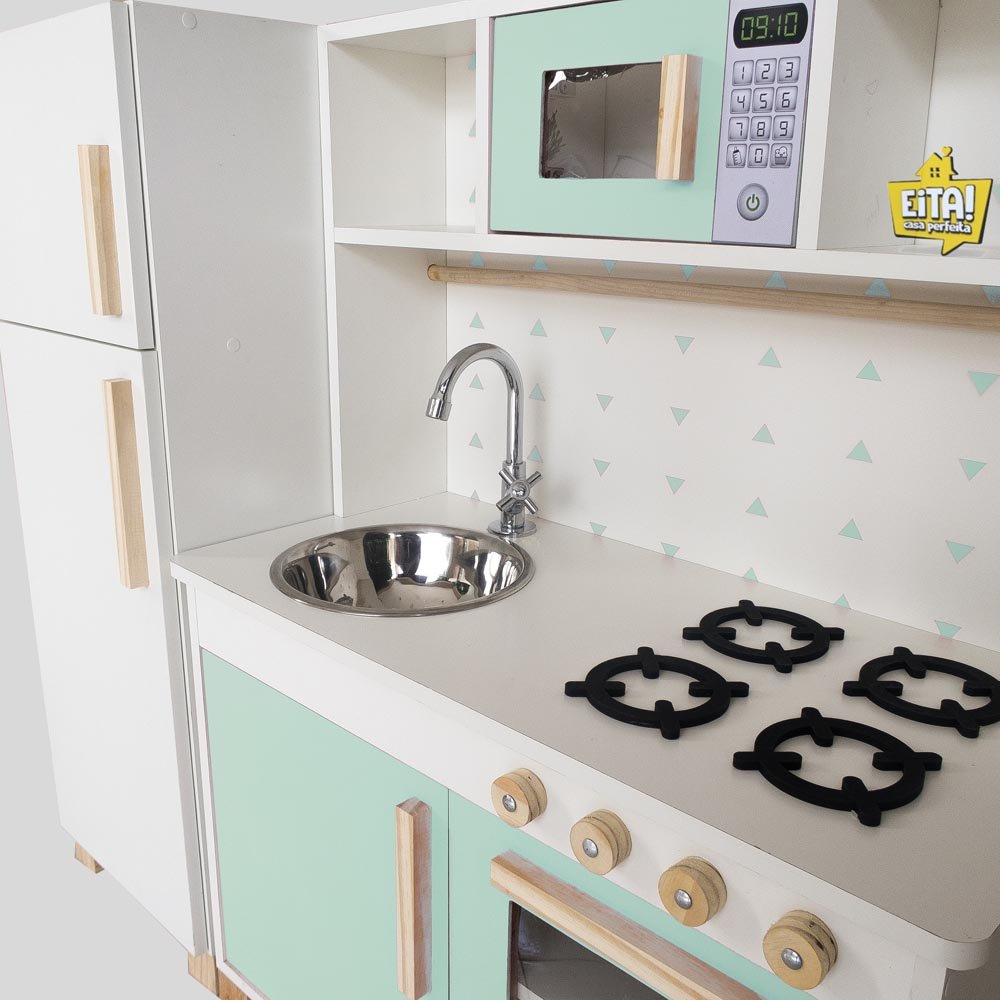 Kit Cozinha Infantil com Geladeira Eita Casa Perfeita Verde Claro - 3