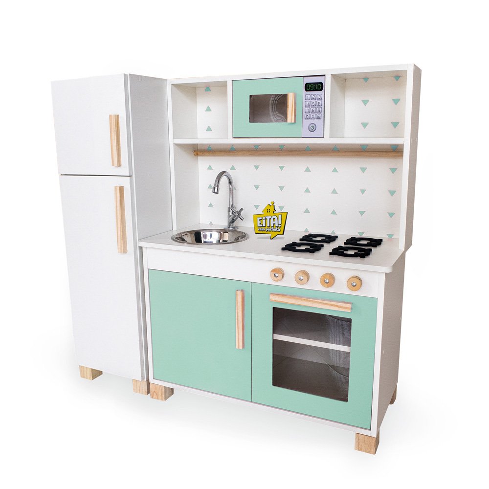 Kit Cozinha Infantil com Geladeira Eita Casa Perfeita Verde Claro - 1