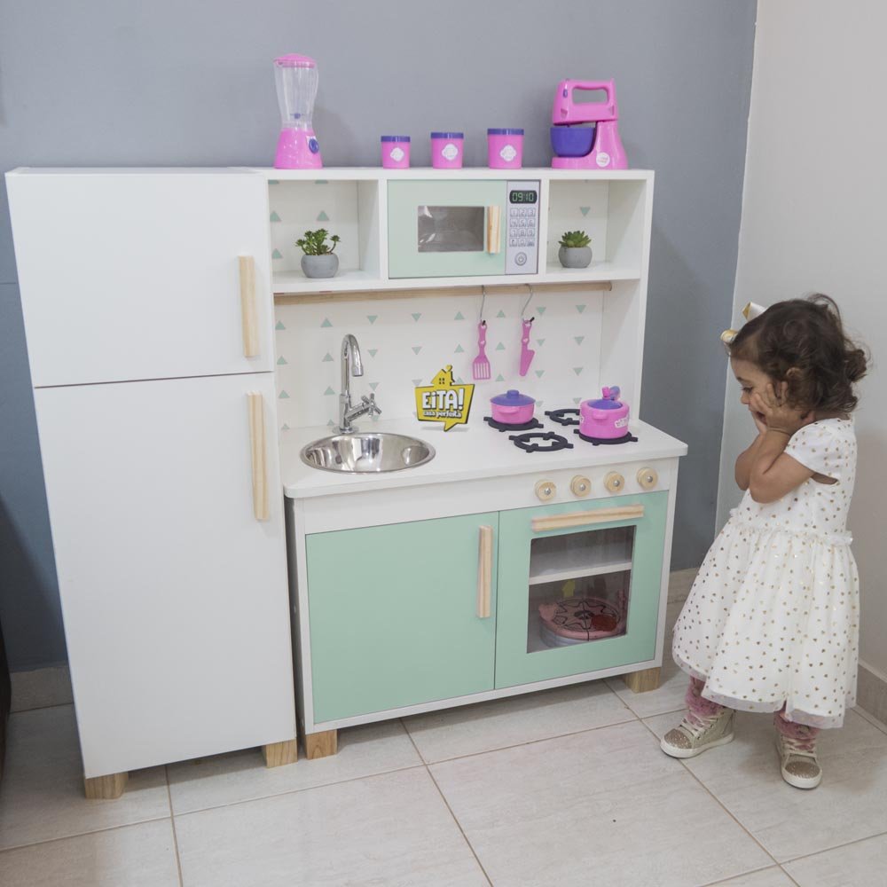 Kit Cozinha Infantil com Geladeira Eita Casa Perfeita Verde Claro - 5