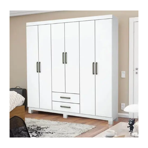 Guarda Roupa Solteiro 6 Portas 2 Gavetas com Pés 153cm Áries Branco - Carioca Móveis