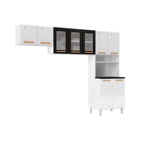 Cozinha Modulada Completa Diamante 3 Peças (2 Armários + 1 Paneleiro) Branco/Preto - Telasul