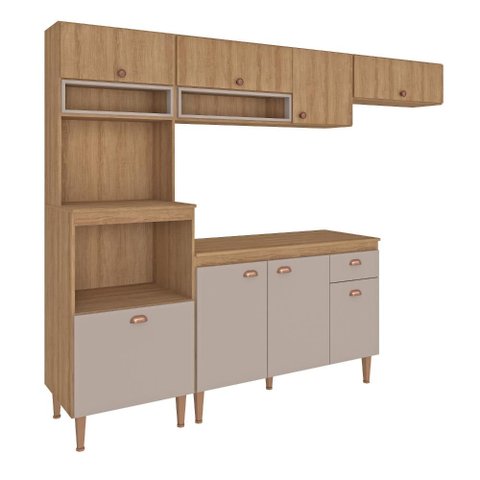 Cozinha Modulada Marti 4 Peças 260cm com Tampo Marrom/Fendi