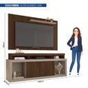 Ver imagem 4 de Rack com Painel Ripado para TV até 65 Polegadas MDF 180cmx174cm Esmeralda Bege Havana/Fendi
