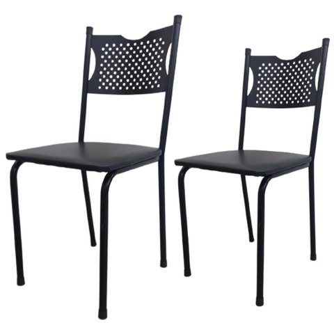 Kit 2 Cadeira para Cozinha Mc Tubular Almofadada Estrutura Preta com Assento Preto Medcombo