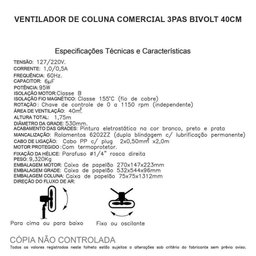 Ventilador de Coluna Comercial 3 Pás Q500c 50cm Qualitas Bivolt - 3
