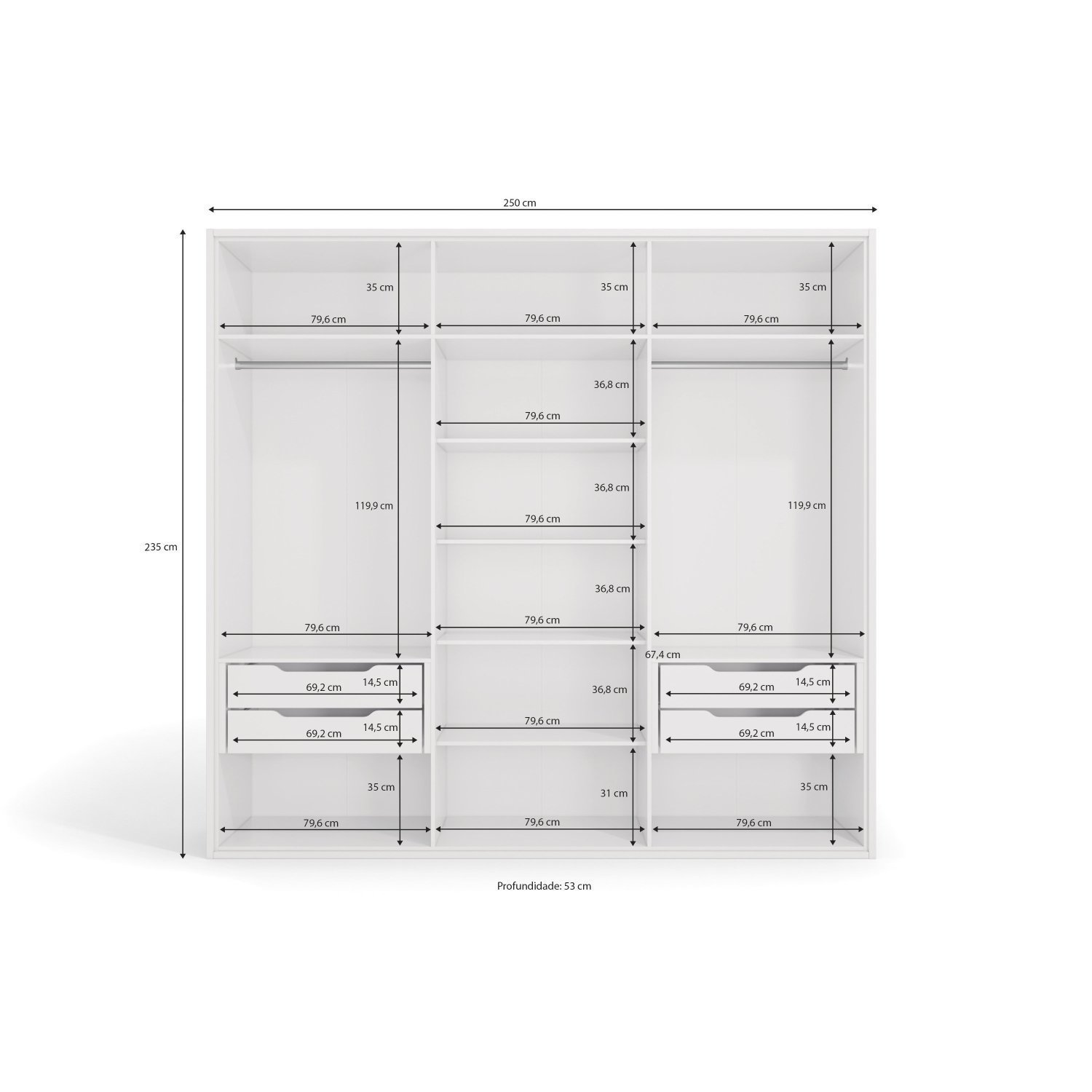 Guarda Roupa 6 Portas e 4 Gavetas e Espelhos Kappesberg - 4