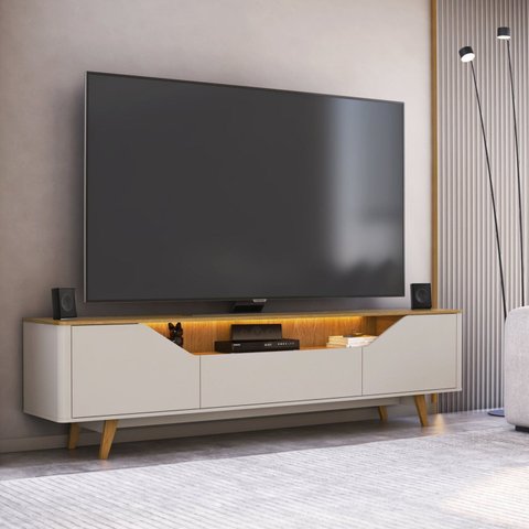 Rack para TV até 85 Polegadas com LED 220cm Pés em Madeira Maciça Cooper