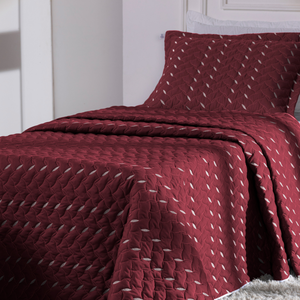 Kit 2 Pçs Cobre Leito Solteiro Heitor Hipercal 400 Fios Bordado: Vermelho Marsala