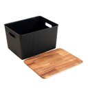 Ver imagem 2 de Caixa Organizadora Canelada com Tampa de Acácia Preto 23l - Oikos