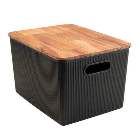 Caixa Organizadora Canelada com Tampa de Acácia Preto 23l - Oikos