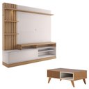 Ver imagem 1 de Estante Home Theater Maceió Freijó Off White com Mesa de Centro Jeri Freijó Off White - Colibri