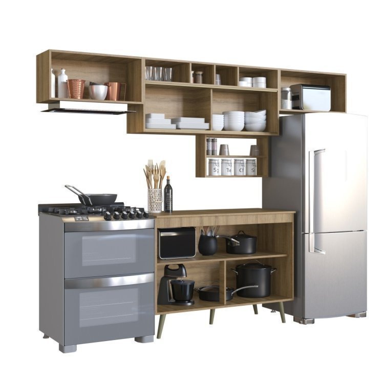 Cozinha Compacta 5 Peças 6 Portas 2 Nichos Porta Tempero One