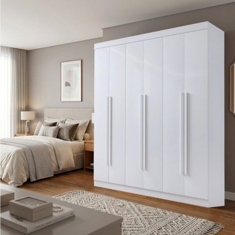 Roupeiro Monte Carlo Branco 6 Portas e 6 Gavetas 100% MDF Larg. 2.32m – D Doro