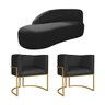 Kit Divã Luna 160cm Lado Esquerdo e 02 Poltronas Base de Ferro Dourado Suede Adj Decor Preto - 1