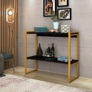 Aparador Ísis Industrial com Prateleira Mdf e Ferro Elegante - Dourado/preto